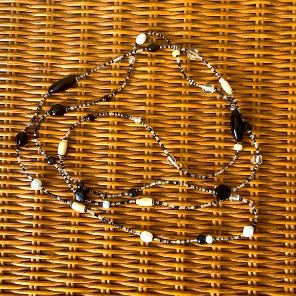 Vintage 90s ARTISAN SUPER LONG GLASS & Bone BEADED NECKLACE - Picture 4 of 4